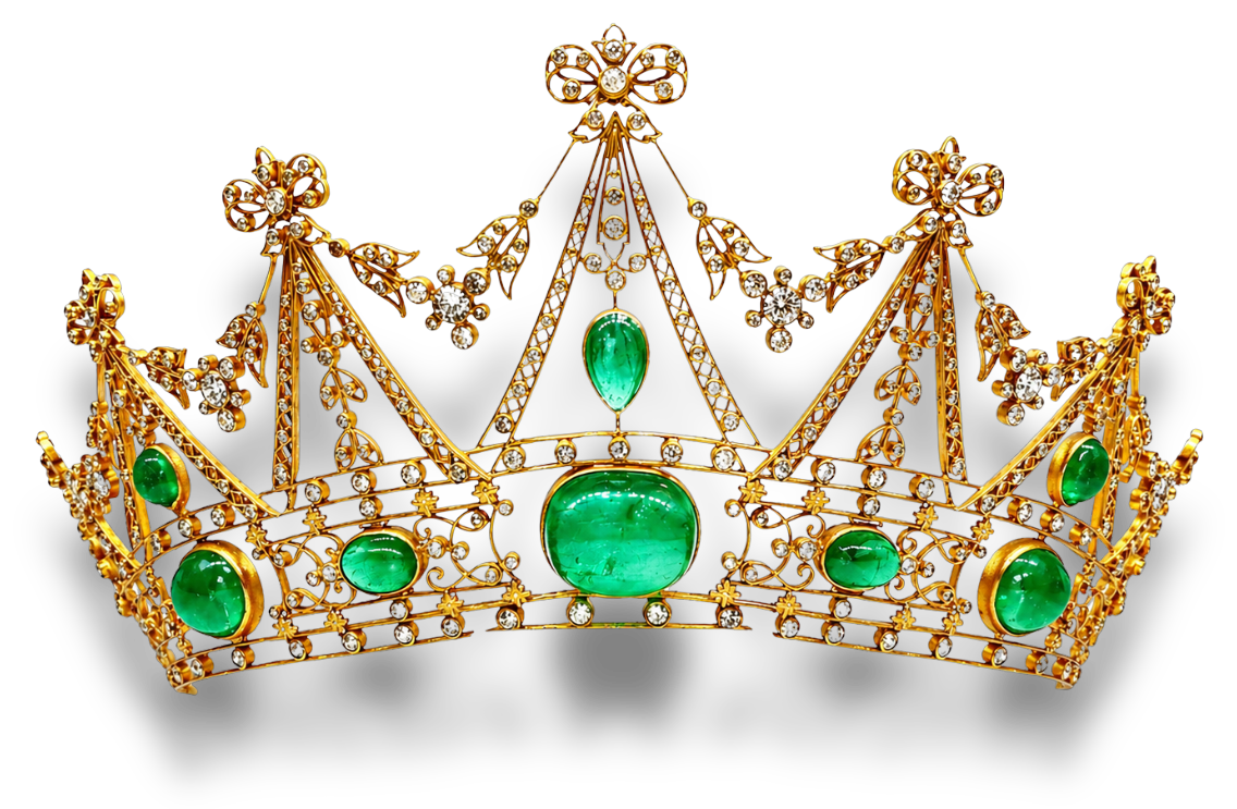 Antique gold tiara with emerald cabochons and diamond garlands, early 1900s high jewellery