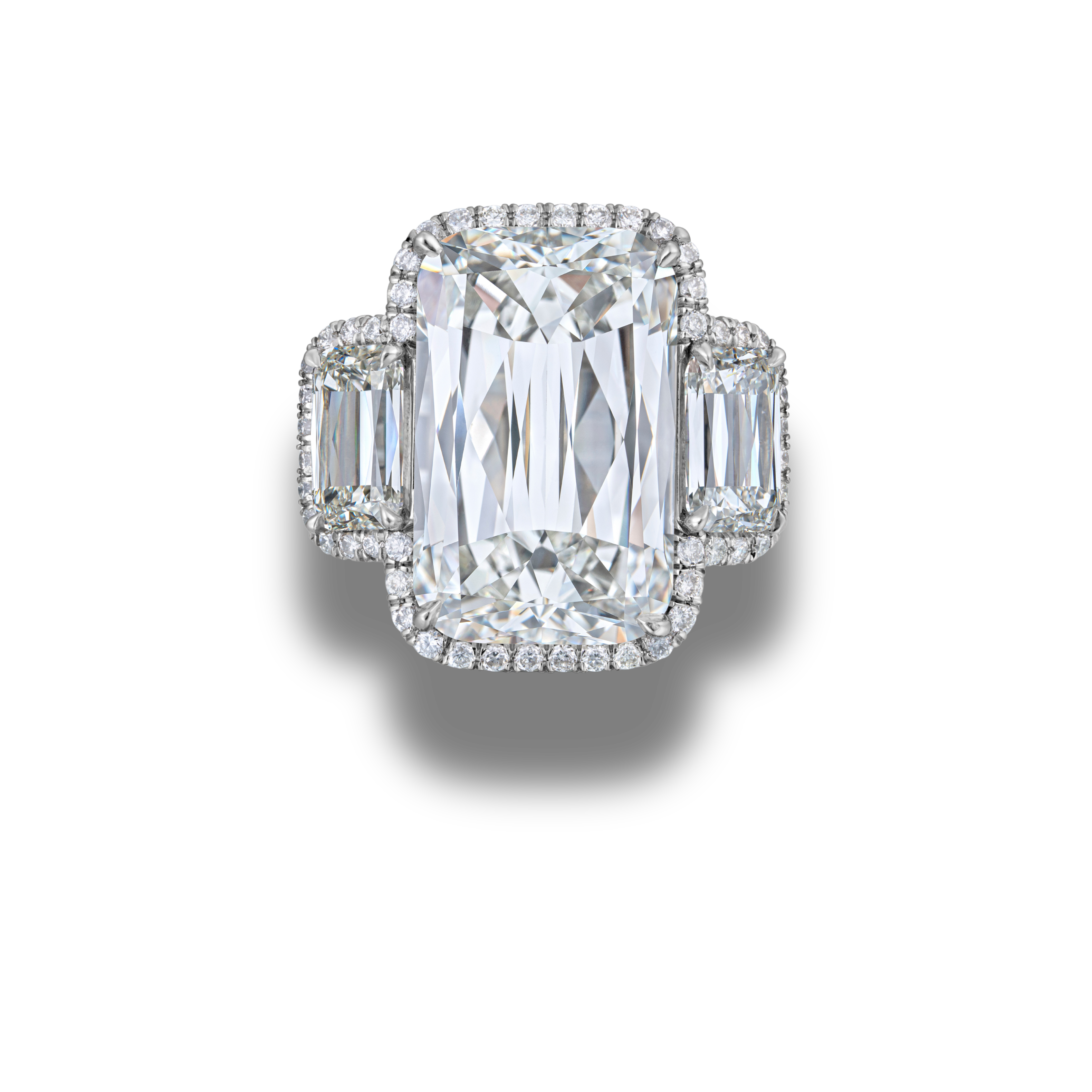 Natural diamond ring with cushion-cut centre stone and white diamond halo