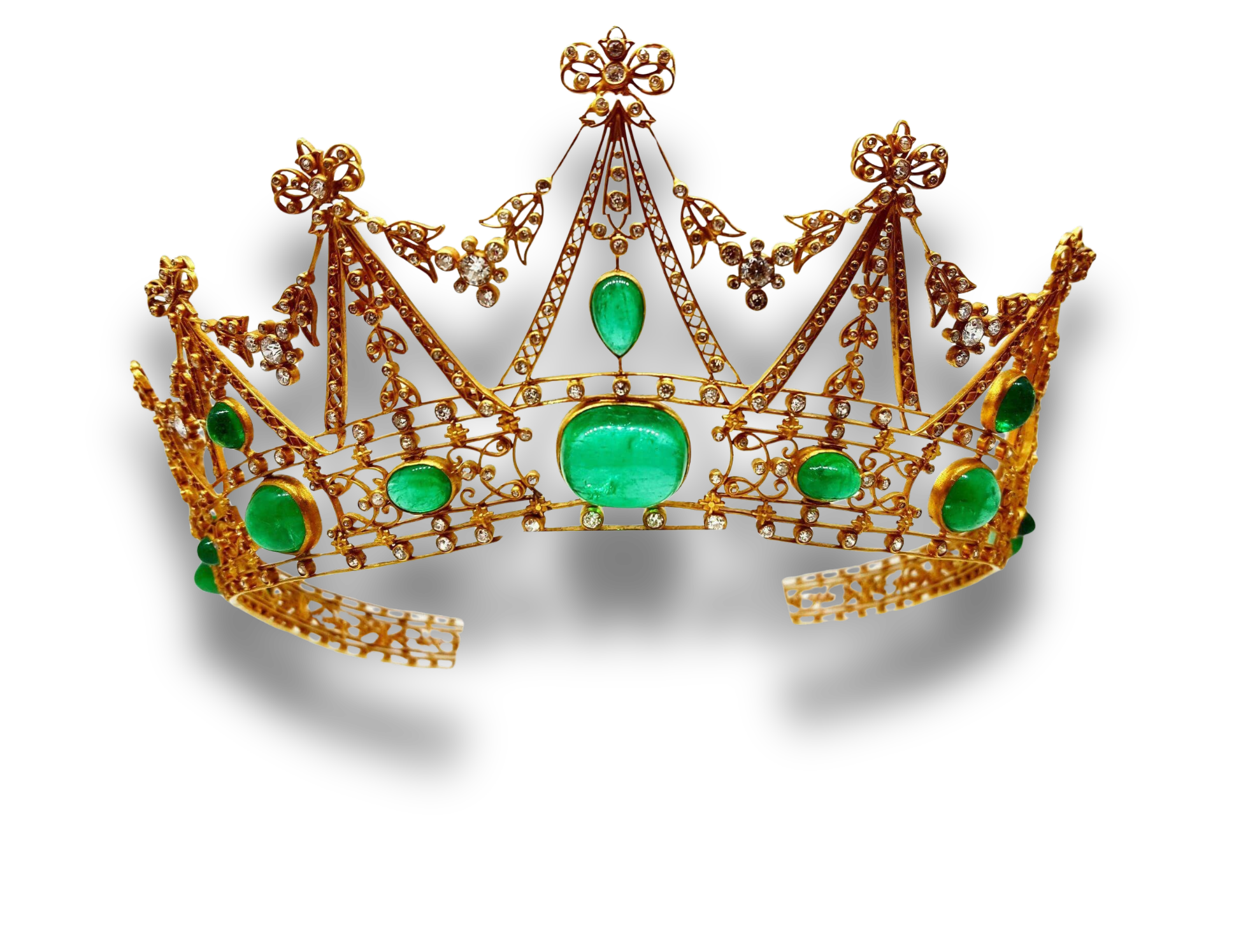 Gold, emerald and diamond tiara, antique early 1900s high jewellery